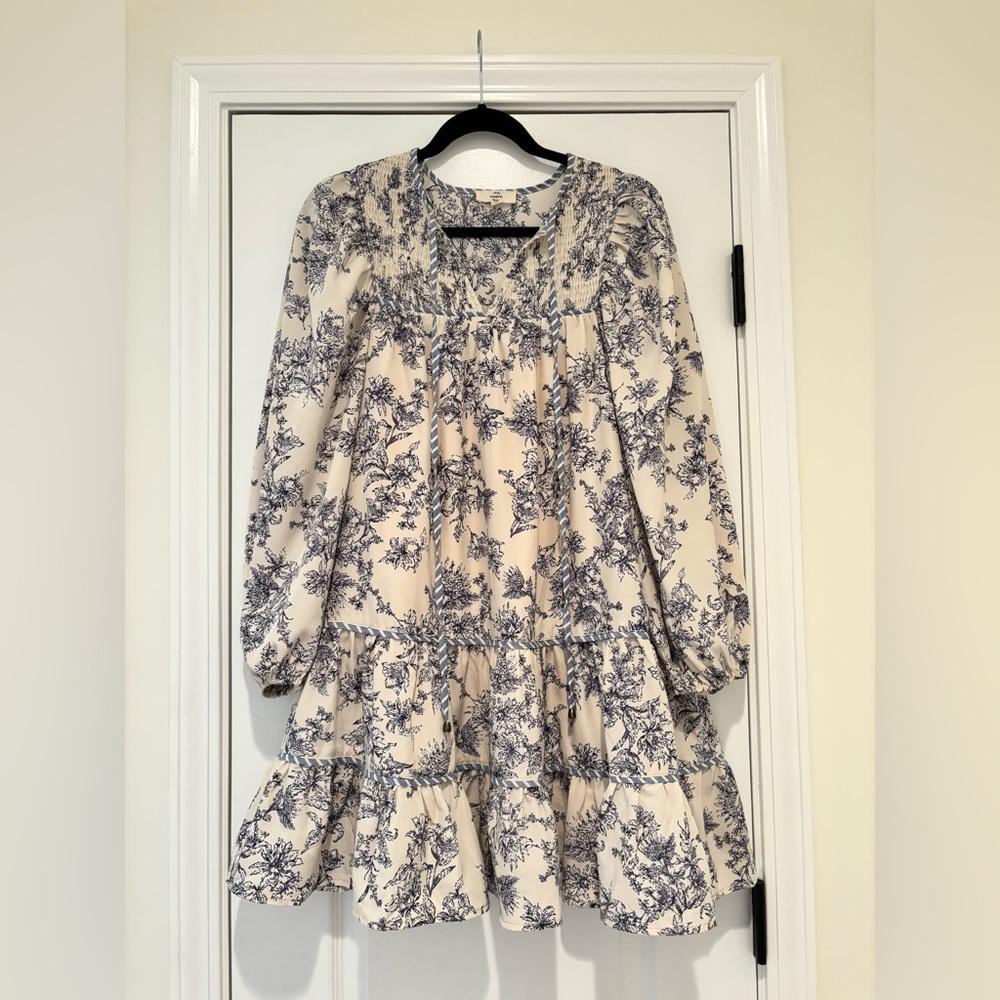 Entro Ecru Floral Long Sleeve Notch Neck Mini Dress Boutique
